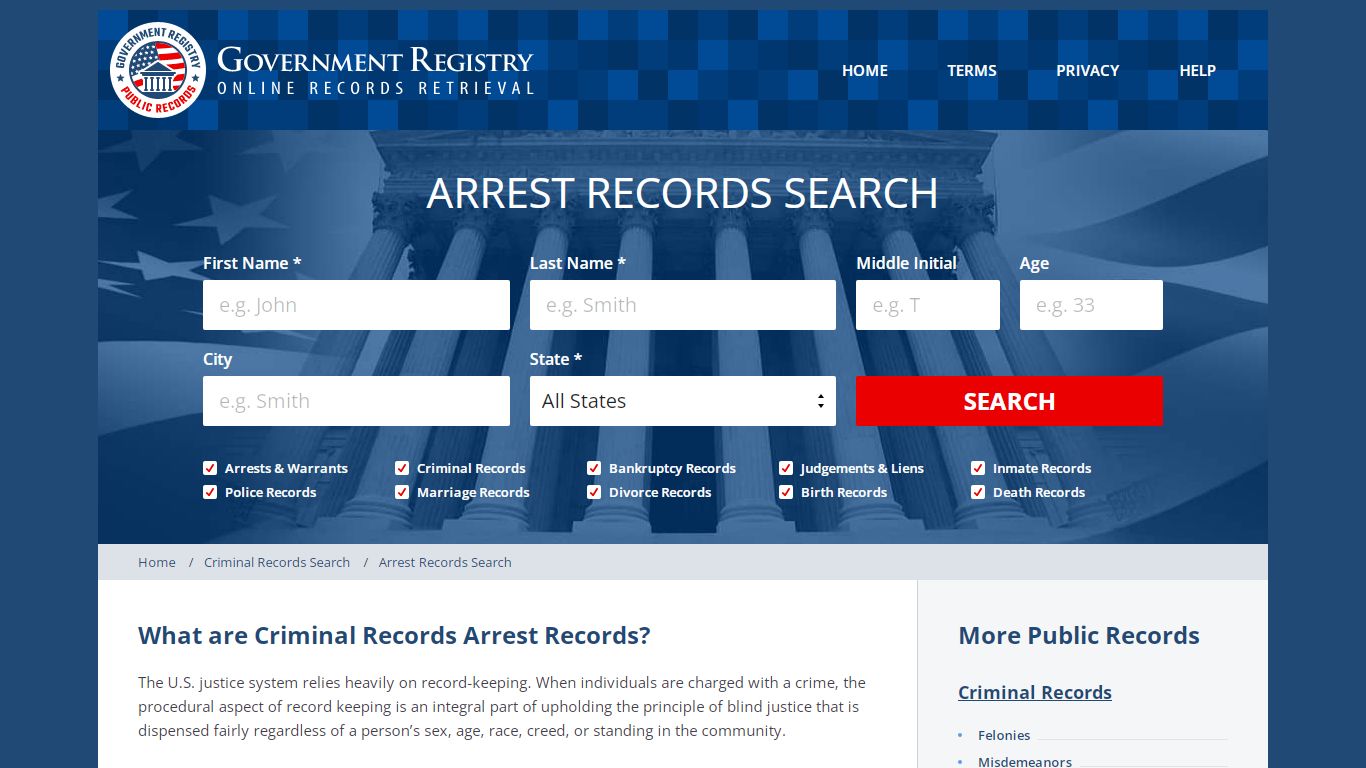 Arrest Records | Public Arrest Records | GovernmentRegistry.org